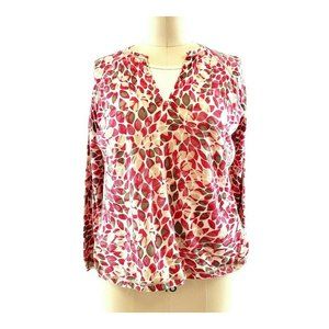 Liz Claiborne Sweater Red Tan Leaf Print